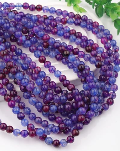 Natural Stone Beads 8mm Polished Round Smooth Gemstone Beads for Jewelry Making Supplies 15 Inch(45 Beads) (Blue and Purple Dual-Coloured Dragon Pattern) - color: Blue and purple dual-coloured dragon pattern-45pcs