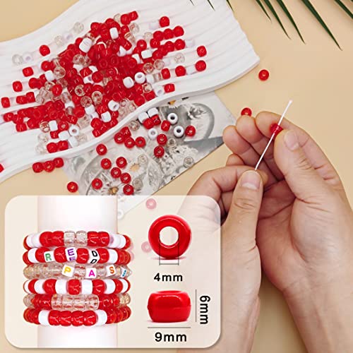 MIIIM 1000PCS 6x9mm Pony Beads Bulk, 4 Styles Red Kandi Beads for Bracelets Making Kit, Hair Braids Crafts for Jewelry Making (Red) - color: Red