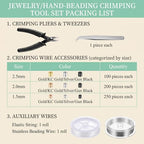2200 Pieces Crimping Beads for Jewelry Making, Metal Crimp Tubes Tube Crimp Beads Jewelry Repair Kit with Crimping Pliers, Elastic Bracelet String and Bracelet Beading Wire for Necklaces Earring