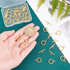 UNICRAFTALE 20 Sets Golden Toggle Clasps & Tbar Clasps 304 Stainless Steel Ring Toggle Connectors for DIY Jewelry Making - size: Bar:18mm Long