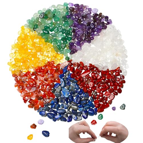 XIANNVXI 7 Chakra Beads, Natural Chip Stone Beads 400Pcs Crystal Bead 5-8mm Irregular Healing Crystal Loose Rocks for DIY Jewelry Making - color: 7 Chakra Color Mix