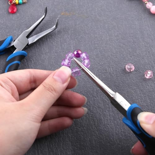 SPEEDWOX 2PCS Mini Needle Nose Pliers with Smooth Jaw & Bent Needle Nose Pliers with Serrated Jaw for Jewelry Making Needles Remover Plier Fishing Plyers - style: 2PCS Needle Nose Pliers Set