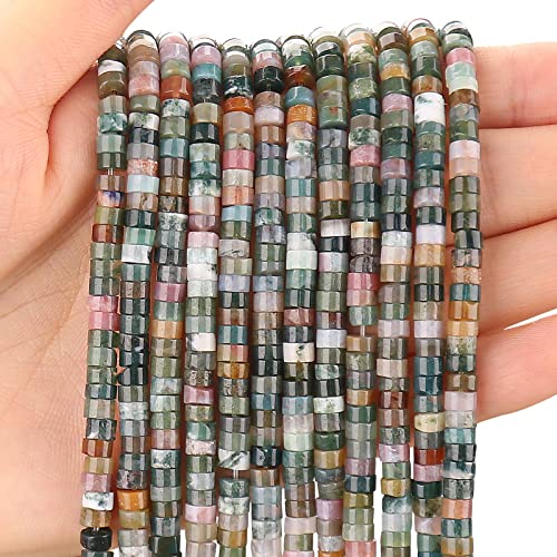 150PCs Natural India Agate Spacer Beads, Loose Semi Precious Flat Round Gemstone Heishi Disc Stone Beads for Beading Jewelry Making 4mm*2mm 38cm - color: India Agate, size: 4MM*2MM