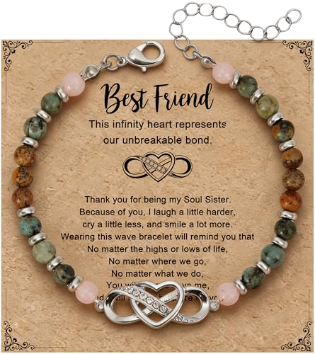 Infinity Love Bracelet for Women, Natural Stone Bracelets, Adjustable Charm Jewelry, Birthday Christmas Valentine's Day Gift for Wife Mom, Friend and Sister - color: Silver, size: Best Friend