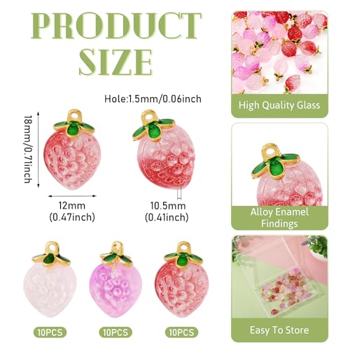 Craftdady Fruit Dangle Charms Pendants Cute Resin Food Pendants Apple Orange Pineapple Strawberry Pendants Lovely Vegetable Mushroom Charms for DIY Craft Earring Bracelet Necklace Jewelry Making - color: 3 Colors Strawberry