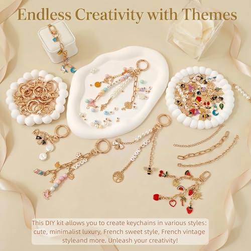 NewOasis 513Pcs Gold Keychain Making Kit & Bag Charm Kit, DIY Lip Gloss Charms & Jewelry Making Supplies with Enamel Charms, Beads, Pliers - Coquette Aesthetic & Preppy Gifts