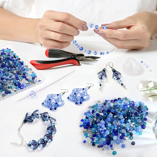 TOAOB 1000pcs Briolette Crystals Glass Beads 4mm 6mm 8mm Rondelle Faceted Spacer Beads Blue Loose Beads for Bracelets Necklace Earrings Jewelry Making - color: Blue