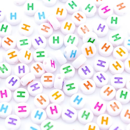 300Pcs Round Letter Pony Beads H 4X7mm Individual Alphabet Beads for Friendship Bracelets Making - color: Round - H