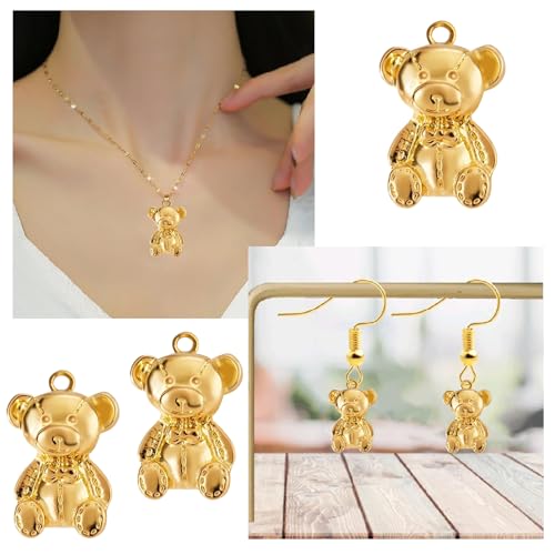50 Pieces Cute Bear Dangle Charms Bright Golden Alloy Small Animal Bear Panda Hanging Pendants Bulk Accessories for DIY Necklace Bracelet Jewelry Making Craft Supplies - color: Bright Golden