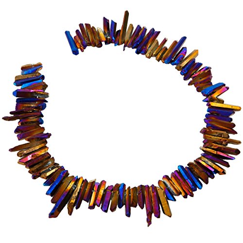 rockcloud Natural Rock Crystal Points Titanium Coated Clear Quartz Sticks Spikes Top Drilled 15 inch Strand,Purple - color: #24-Purple(Small)