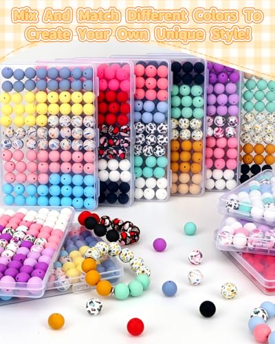 100 Pcs 15mm Silicone Beads for Keychain Making, Bee Silicone Beads Bulk Round for Bracelets Pens Crafts Jewelry Making (Bee) - color: Bee