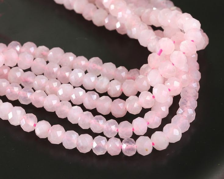 Perlin Agate & Jasper Gemstone Strand Beads 4 mm Rondelle 110 Pieces Jewellery Beads Semi-Precious Stone for Jewellery Necklace Bracelet Earrings (Rose Quartz) - color: rose quartz