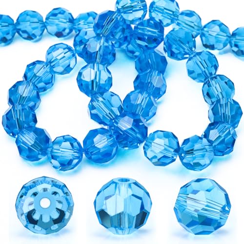 Dowarm 100 Pieces 8MM Round Crystal Glass Beads for Jewelry Making, Faceted Rondelle for Crafts, Wine Charms, Wind Chimes, Suncatchers, Finding Jewelry Spacer, Lake Blue - color: 21-Lake Blue | Aquamarine, size: 8MM