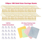 Hypoallergenic Gold Earring Hooks - 120 pcs/60 Pairs 18k Gold Nickel Free Ear Wires Fish Hooks for Jewelry Making, Jewelry findings Parts with 120 pcs Rubber Earring Backs Stopper for DIY Earrings - color: Regular 18K Gold 1
