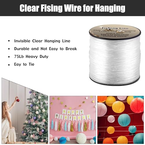 Strong Clear Invisible Hanging Wire 0.8mm 75 Lb, 754 FT (230m) Nylon Fishing Line with 120 Pcs Aluminum Crimping Sleeves for Crafts Beading Decorative Pictures Balloons Stringing Lights…