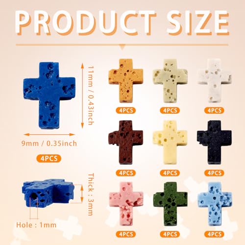 40Pcs Cross Beads for Jewelry Making Cross Lava Rock Stone Beads Small Gemstone Volcanic Lava Rock Bead Gemstone Crucifix Bracelet Charms for Women Men Bracelet Jewelry Making - color: Lava Rock-Multicolor