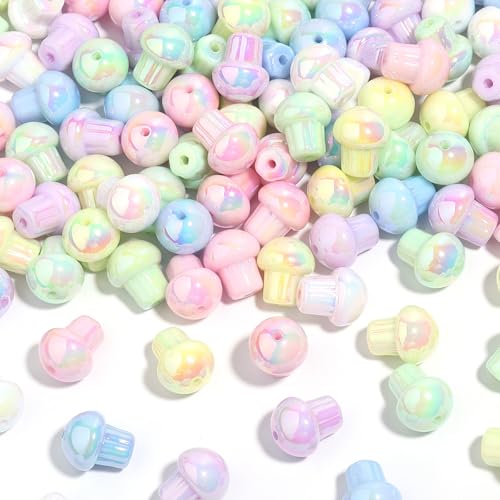 LiQunSweet 50 Pcs Mushroom Beads Bulk Opaque Acrylic Candy Color Mushroom Beads for Bracelet, Jewelry Making, Earrings, Necklace, DIY Keychain Accessory Decoration - color: Mushroom Candy Color Beads_50 Pcs