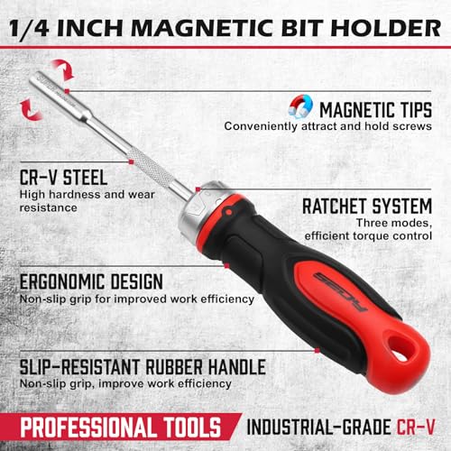 14-Piece 1/4″ Magnetic Ratcheting Screwdriver Bit Set, T4-T40 Torx Bit Set with 1/4 inch Magnetic Bits Driver Multi-bit Ratchet Screw Drivers for Garage, Home, Work, DIY Repair - style: 14 PCS Ratcheting + Torx Bits