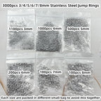 3000pcs 3mm 4mm 5mm 6mm 7mm 8mm Stainless Steel Jump Rings Connector O Rings Accessories for Bracelet Necklace Earrings Lanyard Keychain DIY Craft Jewelry Making Supplies - size: 3/4/5/6/7/8mm