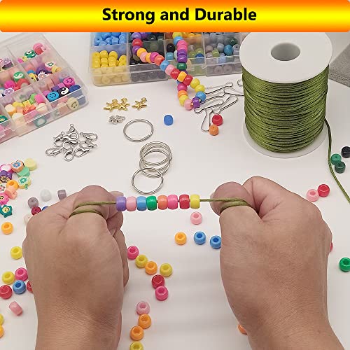 2 mm 330 Feet Satin Nylon Cord String for Jewelry Making Bracelet Necklaces Beading Thread Rattail Macrame Kumihimo Chinese Knot Craft - size: Green