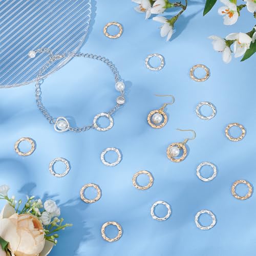 PH PandaHall 200PCS 17mm Hoop Earring Circle Charms, 2 Colors Alloy Hammered Circle Link Round Linking Rings Metal Circles Charms Links for DIY Earring Necklaces Bracelets Jewelry Making Supplies