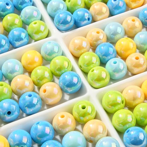 16mm Acrylic Beads 100pcs Chunk Bubblegum Bead Beads for Pens for Necklace Jewelry Bracelets DIY Crafts Making (greenblue) - color: greenblue