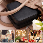 Neveika Portable Travel Mini Jewelry Box Leather Jewellery Ring Organizer Case Storage Gift Box Girls Women (black). - color: black