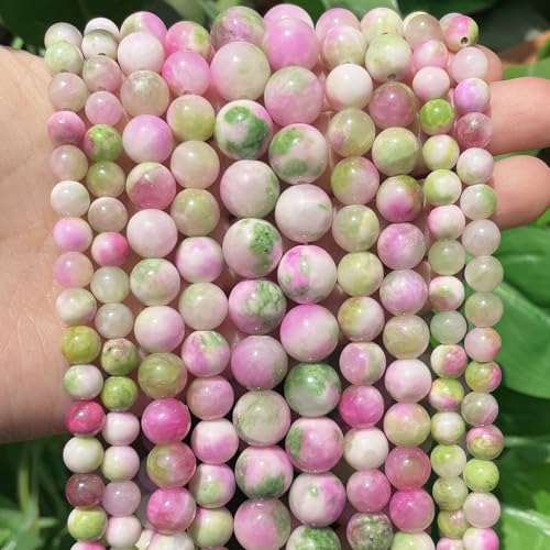 Yochus 40pcs 10mm Pink &Green Persian Jade Energy Healing Round Bulk Gemstone Beads for Jewelry Making Bracelet Necklace Earring DIY - color: pink&green, size: 10mm