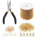 Keadic 102Pcs 30 Feet Jewelry Making Chains Kit W 3mm Metal Necklace Twisted Links Chain, Lobster Clasps, Open Jump Rings and Jewelry Pliers for Bracelet Earring Anklet DIY (Gold) - color: Gold