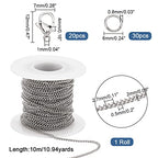 PH PandaHall 33 Feet 304 Stainless Steel Curb Cable Chain 2mm Link Necklace Chain with 20pcs Lobster Claw Clasps and 30pcs 6mm Open Jump Rings for Bracelets Necklaces Jewelry DIY Crafts Making