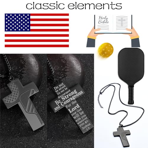 Sport Necklace for Men Pickleball Necklace Stainless Steel Cross Pendant Gifts for Men Pickleball Fans Bible Verse - style: 1:9