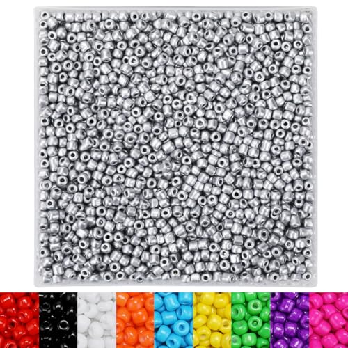 IOOLEEM Silver Colored Seed Beads, 4000+ pcs 3mm Glass Beads for Jewelry Making & Bracelets Making - color: Silver, size: 3mm / 4000pcs
