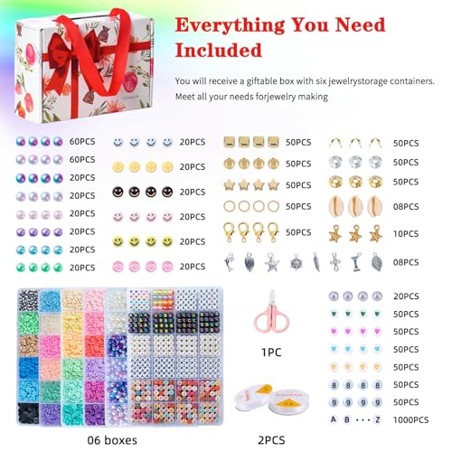 SJZWSD 6-Box Friendship Bracelet Making Kit - 16,000pcs Clay, Seed & Glass Beads Collection, Letter Beads, Charms - color: Multicolored
