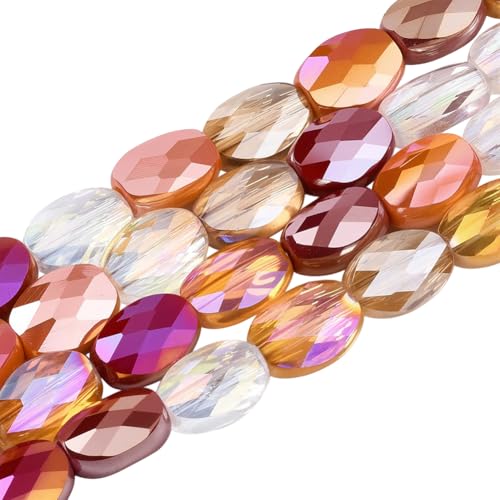 1 Box 210PCS Orange Faceted Oval Glass Beads with Holes Assorted Flat Electroplate AB Color Plated Spacer Loose Bead Charms Bulk for Jewelry Making Necklaces Bracelets DIY Craft Supplies - color: Orange