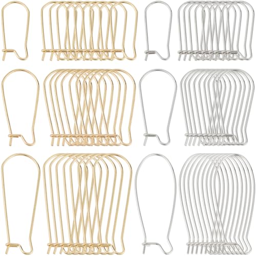1 Box 120Pcs 6 Style Silver Kidney Earring Hooks Stainless Steel Earring Findings Bulk U Shaped Real 18K Gold Plated Ear Wires Long Teardrop Dangle Earring Wires for Jewelry Making Supplies - color: Gold, Stainless Steel Silver