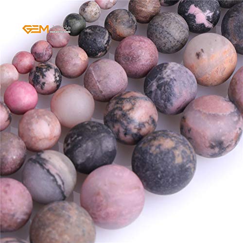 GEM-Inside 4mm Natural Stone Black Rhodonite Frosted Matte Unpolished Round Beads for Jewelry Making Strand 15 inch - color: Black Rhodonite, size: 4mm