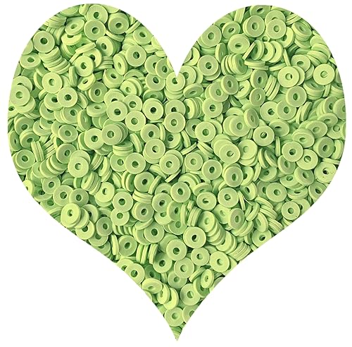 3000Pcs Flat Round Polymer Beads Vinyl Heishi Beads for Jewelry Making Women Necklace Bracelet Earrings (05-Grass Green) - color: 05-Grass Green
