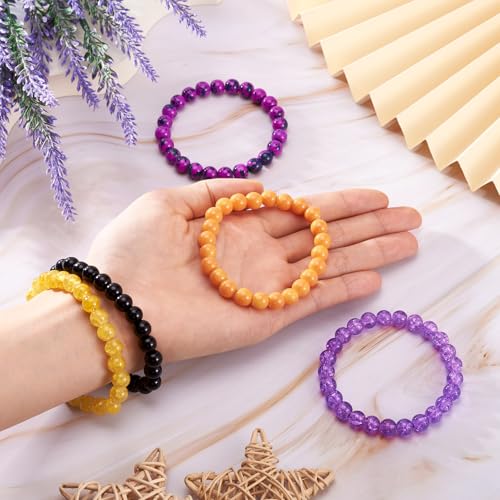 Elecrelive Glass Round Beaded Bracelet Set Clay Beaded Bracelets Stretch Bracelets - color: Mix Colors, Halloween
