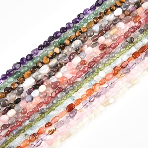 HAAMIIQII Natural Banded Agate Pebble Stone 5-8mm Small Irregular Freeform Tumbled Loose Gemstone Beads for Jewelry Making Strand 15 Inch (45-50pcs) - color: Botswana Agate