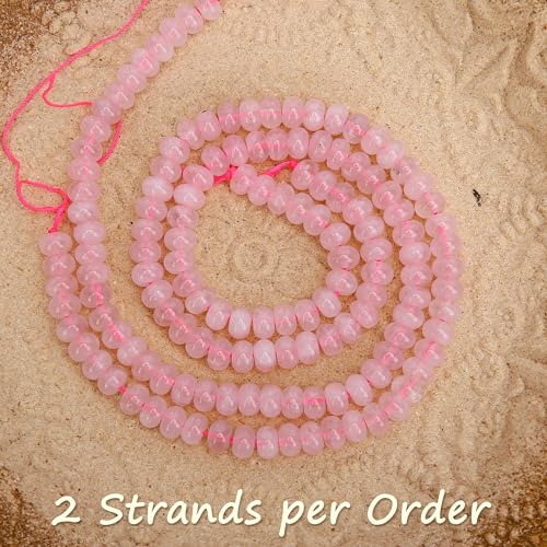 2 Strands (150PCs) Natural Pink Quartz Rondelle Beads, 5 * 8mm Gemstone Loose Spacer Abacus Disk Beads for DIY Bracelet Necklace Earrings Jewelry Making, Craft Supplies Beading Kit - color: Pink Quartz, size: 5*8MM