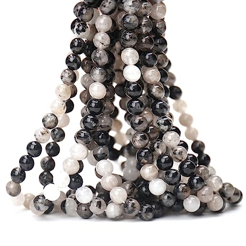 70PCS Natural 8MM Healing Gemstone, Black Rutilated Quartz Energy Stone Round Loose Beads, Semi-Precious Crystal Beads with Free Elastic String for Jewelry Making DIY - color: Black Rutilated Quartz