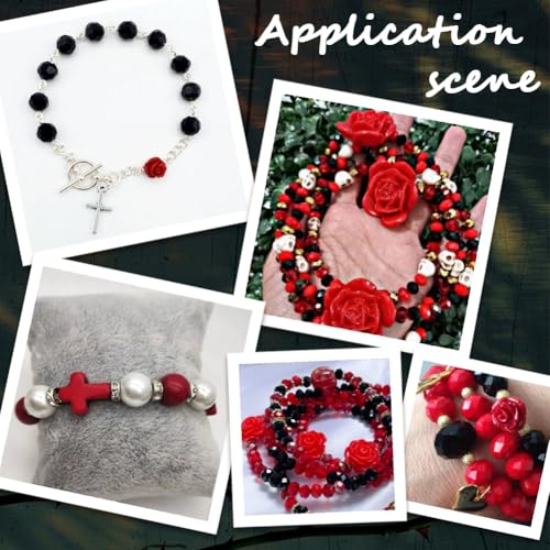 SUNNYCLUE 412Pcs Gothic Skull Beads Black And Red Beads Cross Skeleton Charms Natural Lava Rock Synthetic Turquoise Black Stone Halloween Rose Flower Spacers for Jewelry Making DIY Crafts Gift Holiday
