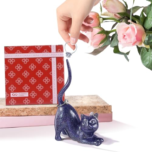 PUDDING CABIN Cat Lover Gifts for Women - Purple Cat Ring Holder Ring Stand Organizer - Purple Preppy Room Decor Aesthetic -Mothers Day Birthday Gifts for Women Mom Girls - style: Purple Cat