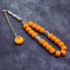 Simple Designed Natural Stone Worry Beads - Prayer Beads Tesbih-Tasbih-Tasbeeh-Misbaha-Subha-Sebha-Sibha-Rosary (Dark Orange Resin Drum -13X9 mm- 19 Big Beads) - color: Dark Orange Resin Drum -13X9 mm- 19 Big Beads