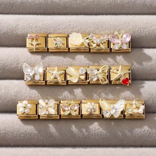 Italian Charms Bracelet Sets with 1Pcs Starter Brascelet 9Pcs Charms 9mm Italian Modular Charm Bracelet DIY Module Jewelry Gifts - color: A-Starter Bracelet Set-20Pcs Gold 2