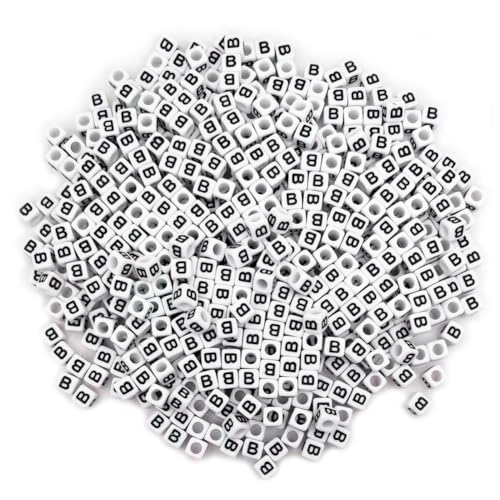600PCS 6x6mm Square Acrylic Letter Beads B for Friendship Bracelets Jewelry Making, White Acrylic Cube Base with Black Alphabet Beads for DIY Crafts Bracelets Necklaces Key Chains Phone Lanyard - color: Letter B(Black on White)