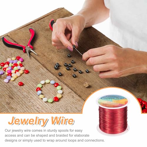 HARFINGTON Wire 203ft Length 24 Gauge Copper Craft Jewelry Wrapping Wire Tarnish Resistant Beading for Jewelry Making Supplies Crafting, Bright Red - color: Bright Red