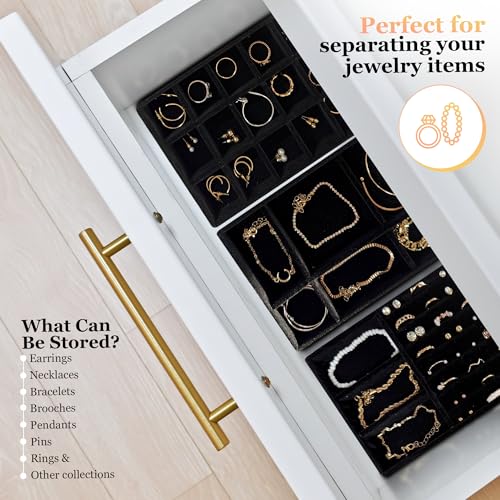 Velvet Jewelry Organizers and Storage Tray – 5 PC Protect and Display Your Jewelry with Style – Stackable, Durable, and Ideal for Drawers and Vanity Tables
