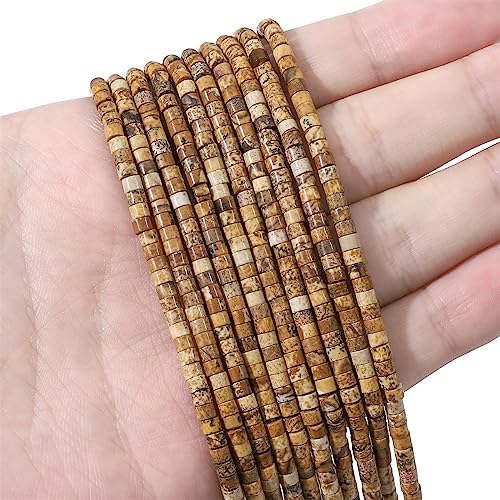 BEADIA Natural Brown Picture Jasper Short Cylinder Beads 2x3mm 155pcs Tube Loose Semi Gemstone Beads for Jewelry Making Design - color: Brown Picture Jasper