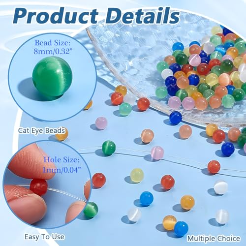 100pcs Pink Cat Eye Beads 8mm Round Semi Precious Stone Hole Size 1mm DIY Charm Spacer Beading Smooth Gemstone Loose Beads for Jewelry Making Bracelets Necklaces Earrings Crafting - color: Pink